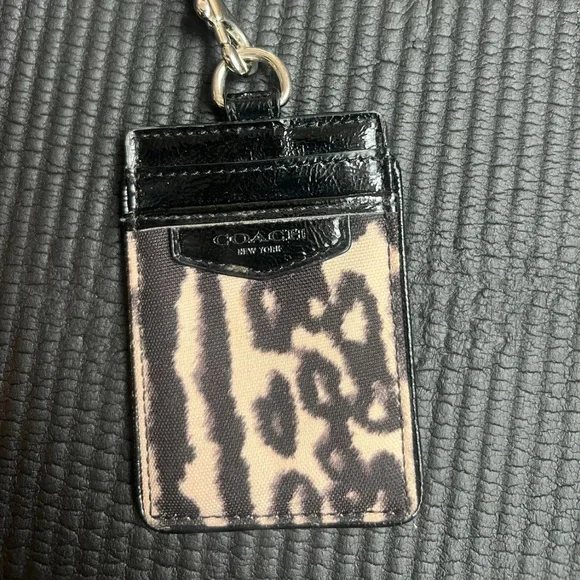 Coach Black and Tan Animal Print ID Holder - Picture 2 of 3